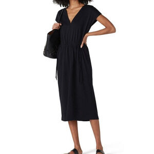 Vince Women's T-Shirt Midi Dress Popover Drawstring-Waist Size (Large ) Black